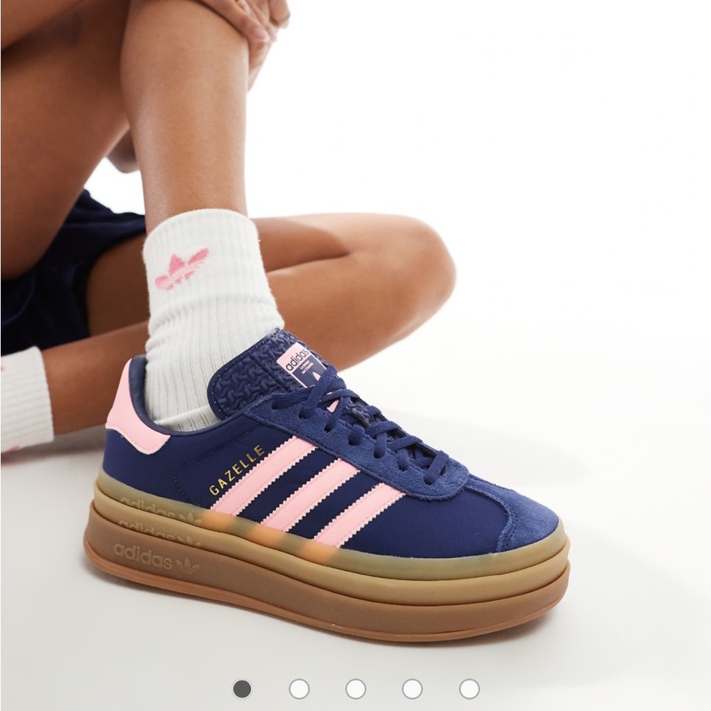 Adidas Blue and Pink Gazelle Bold Platform Sneakers